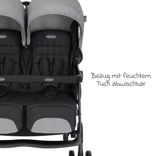 Graco Passeggino gemellare DuoRider con peso di soli 12,1 kg e posizione reclinabile, incluso parapioggia - Grigio Steeple