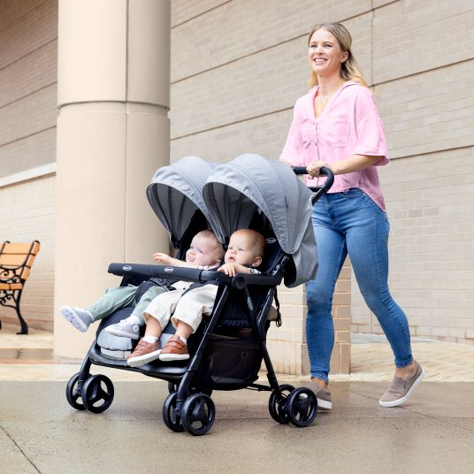 Graco Passeggino gemellare DuoRider con peso di soli 12,1 kg e posizione reclinabile, incluso parapioggia - Grigio Steeple