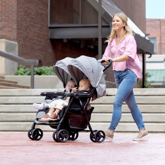 Graco Passeggino gemellare DuoRider con peso di soli 12,1 kg e posizione reclinabile, incluso parapioggia - Grigio Steeple