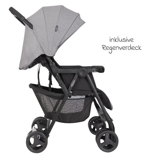 Graco Passeggino gemellare DuoRider con peso di soli 12,1 kg e posizione reclinabile, incluso parapioggia - Grigio Steeple