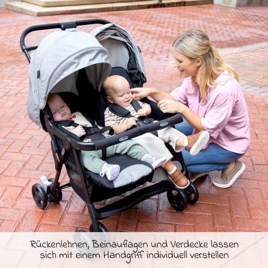 Graco Geschwister- & Zwillingswagen DuoRider nur 12,1 kg Eigengewicht mit Liegeposition inkl. Regenschutz - Steeple Gray