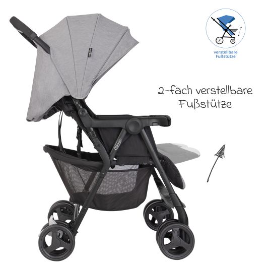 Graco Sibling & twin stroller DuoRider only 12.1 kg weight with reclining position incl. rain cover - Steeple Gray