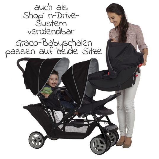 Graco Sibling & twin stroller Stadium Duo incl. snack tray - Black Grey