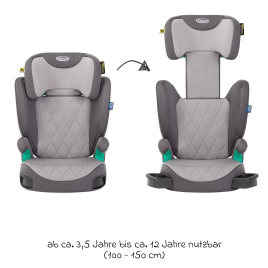 Graco Kindersitz Affix i-Size R129 ab 3,5 Jahre - 12 Jahre (100 cm - 150 cm) nur 4,2 kg schwer mit Isofix & Getränkehalter - Iron