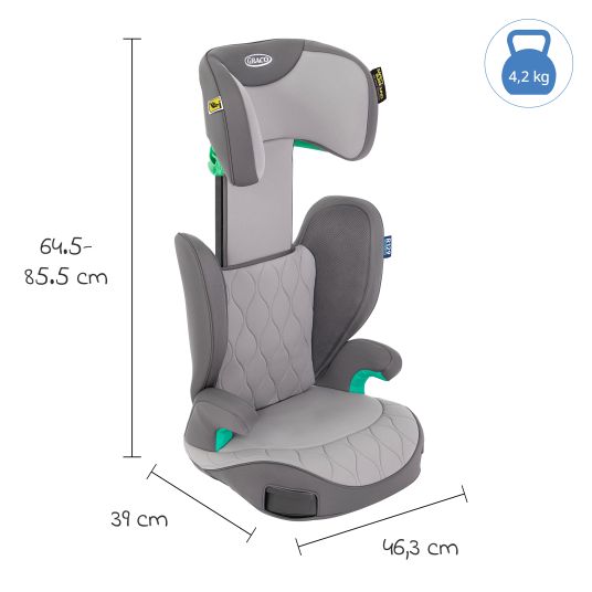 Graco Kindersitz Affix i-Size R129 ab 3 Jahre - 12 Jahre (100 cm - 150 cm) nur 4,2 kg schwer mit Isofix & Getränkehalter - Iron