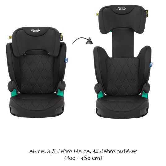 Graco Kindersitz Affix i-Size R129 ab 3 Jahre - 12 Jahre (100 cm - 150 cm) nur 4,2 kg schwer mit Isofix & Getränkehalter - Midnight