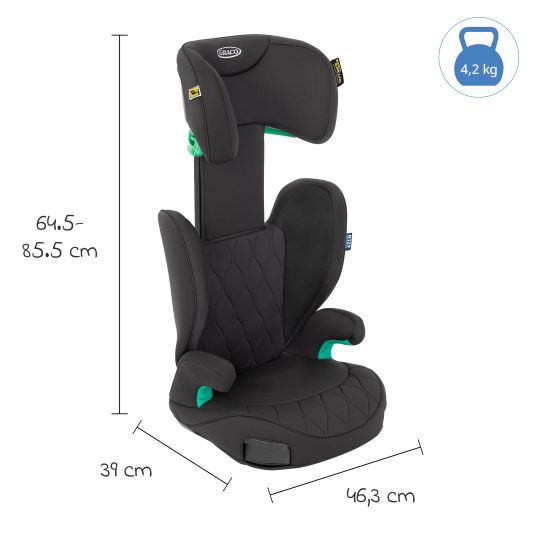 Graco Kindersitz Affix i-Size R129 ab 3 Jahre - 12 Jahre (100 cm - 150 cm) nur 4,2 kg schwer mit Isofix & Getränkehalter - Midnight