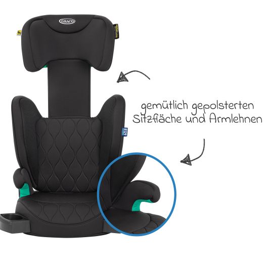 Graco Kindersitz Affix i-Size R129 ab 3 Jahre - 12 Jahre (100 cm - 150 cm) nur 4,2 kg schwer mit Isofix & Getränkehalter - Midnight