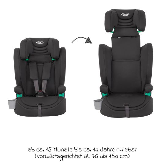 Graco Seggiolino Eldura da 15 mesi a 12 anni (76 cm - 150 cm) con portabicchieri - Midnight