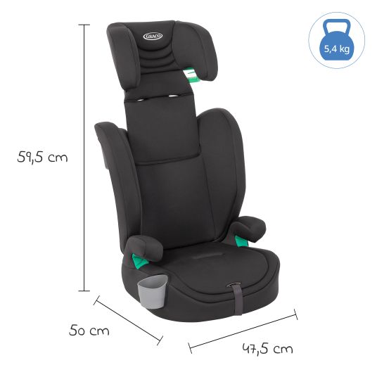 Graco Eldura child seat from 15 months - 12 years (76 cm - 150 cm) incl. cup holder - Midnight