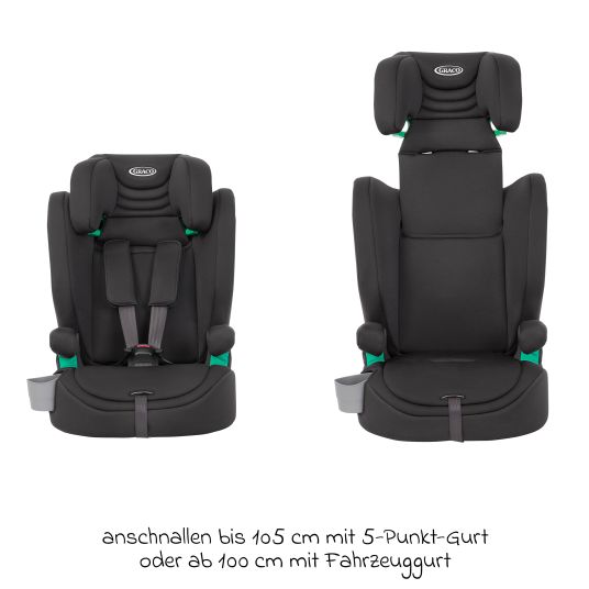 Graco Kindersitz Eldura ab 15 Monate - 12 Jahre (76 cm - 150 cm) inkl. Getränkehalter - Midnight