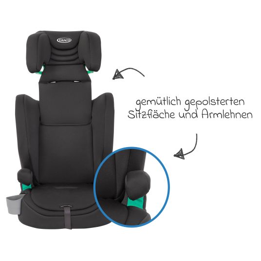 Graco Eldura child seat from 15 months - 12 years (76 cm - 150 cm) incl. cup holder - Midnight