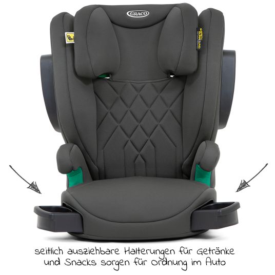 Graco - Kindersitz Eversure i-Size ab 3 Jahre - 12 Jahre (100 cm - 150 cm)  inkl. 2 Getränkehalter + GRATIS Autositz-Schutzunterlage +  Rückenlehnen-Schutz - Iron 