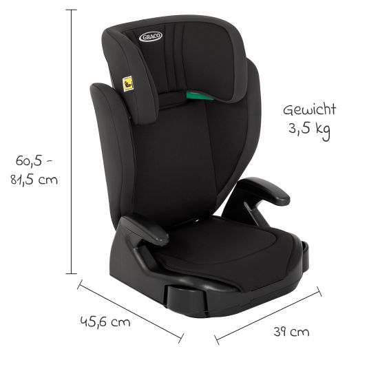 Graco Junior Max i-Size R129 child seat from 3.5 years - 12 years (100 cm - 150 cm) incl. cup holder only 3.5 kg light - Midnight