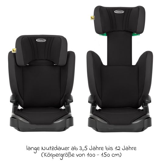 Graco Junior Max i-Size R129 child seat from 3.5 years - 12 years (100 cm - 150 cm) incl. cup holder only 3.5 kg light - Midnight
