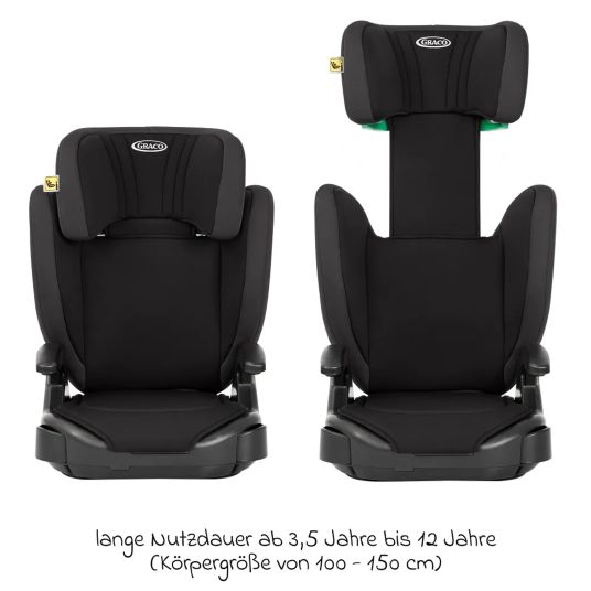 Graco Kindersitz Junior Max i-Size R129 ab 3,5 Jahre - 12 Jahre (100 cm - 150 cm) nur 3,5 kg leicht inkl. Getränkehalter & Autositz-Schutzunterlage - Midnight