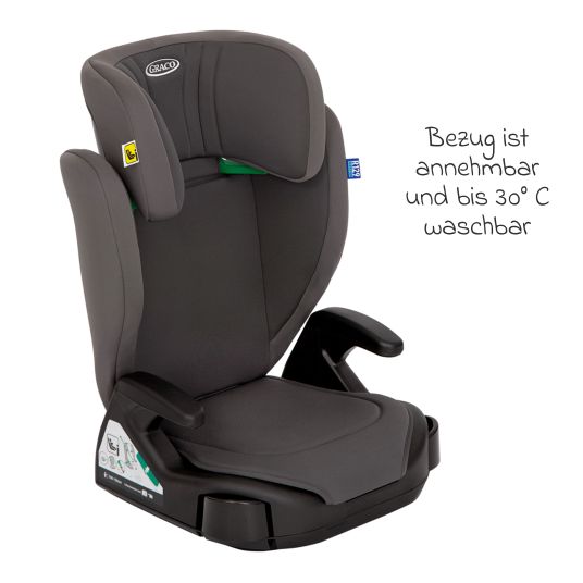 Graco Kindersitz Junior Maxi i-Size R129 ab 3,5 Jahre - 12 Jahre (100 cm - 150 cm) inkl. Getränkehalter nur 3,5 kg leicht - Iron