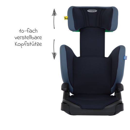 Graco Kindersitz Junior Maxi i-Size R129 ab 3,5 Jahre - 12 Jahre (100 cm - 150 cm) inkl. Getränkehalter nur 3,5 kg leicht - Navy