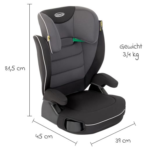 Graco Kindersitz Logico L i-Size ab 3,5 Jahre - 12 Jahre (100 cm -150 cm) inkl. Getränkehalter & Autositz-Schutzunterlage - Midnight