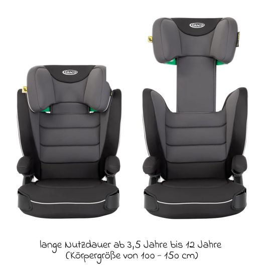 Graco Kindersitz Logico L i-Size ab 3,5 Jahre - 12 Jahre (100 cm -150 cm) inkl. Getränkehalter & Autositz-Schutzunterlage - Midnight