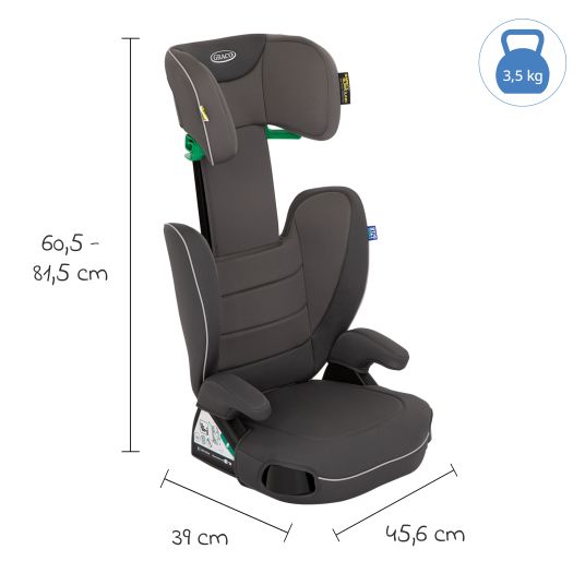 Graco Seggiolino Logico L i-Size da 3 anni a 12 anni (100 cm - 150 cm) con portabicchieri - Iron