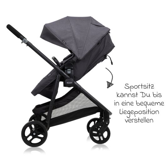 Graco Kombi-Kinderwagen & Buggy Transform bis 22 kg belastbar - mit zur Babywanne umbaubarer Sitzeinheit, Liegeposition inkl. Regenverdeck & Fußdecke - Slate