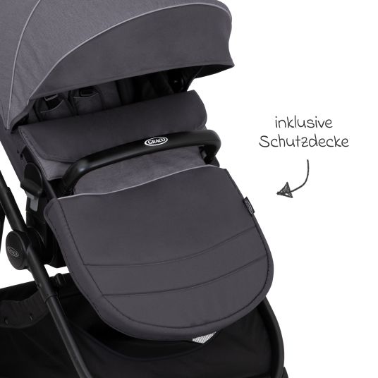 Graco Kombi-Kinderwagen & Buggy Transform bis 22 kg belastbar - mit zur Babywanne umbaubarer Sitzeinheit, Liegeposition inkl. Regenverdeck & Fußdecke - Slate