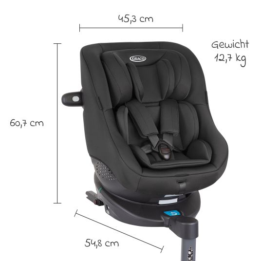 Graco Reboarder child seat Turn2Me i-Size from birth - 4 years (40 cm-105 cm) with seat reducer & Isofix base - Midnight