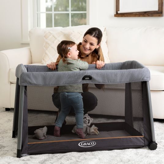 Graco Travel cot FoldLite from birth - 3 years only 6.78 kg light incl. carry bag & insect screen - Shadow