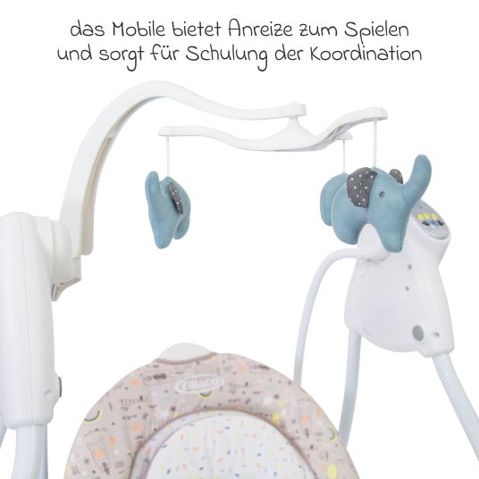 Graco Schaukel Lovin Hug ab Geburt - 9 Monate mit abnehmbarem Tablett inkl. Mobile mit 3 Stoff-Elefanten - Daydream