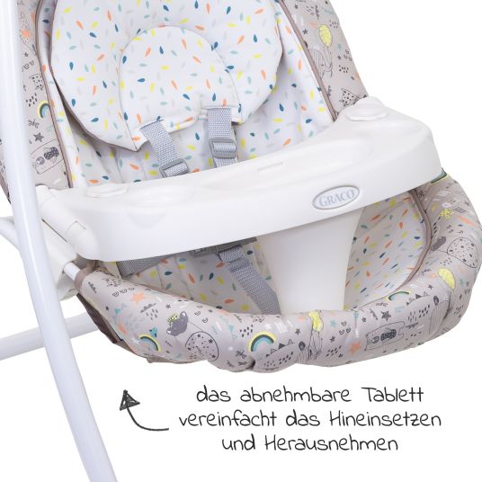 Graco Schaukel Lovin Hug ab Geburt - 9 Monate mit abnehmbarem Tablett inkl. Mobile mit 3 Stoff-Elefanten - Daydream