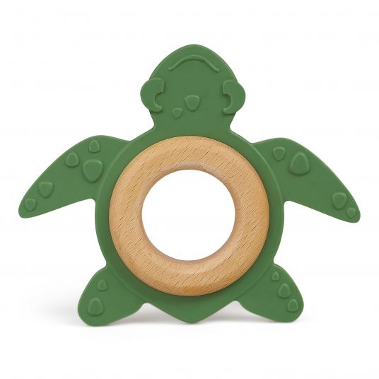 Grünspecht Organic teething animal with wooden ring - turtle