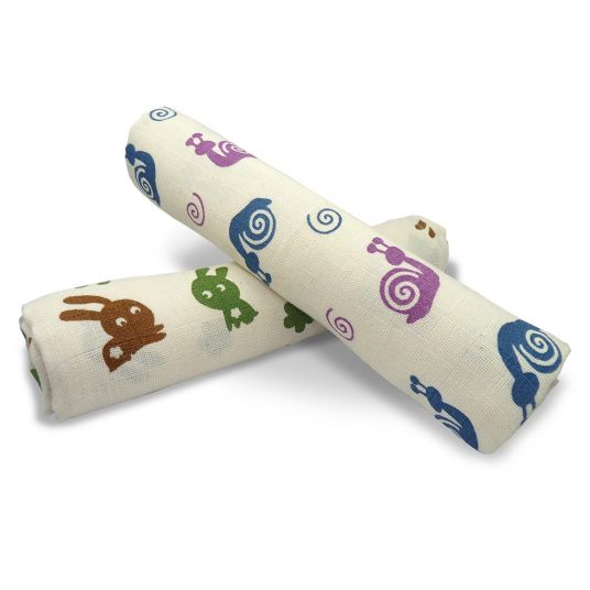 Grünspecht Organic muslin diapers 2 pack 70 x 70 cm - Snails & Bunnies
