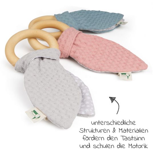 Grünspecht Grip Ring with Fabric Ears - Waffle Pique - Pink