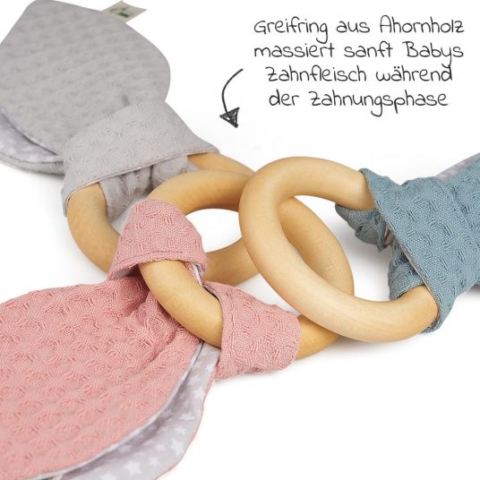 Grünspecht Grip Ring with Fabric Ears - Waffle Pique - Pink