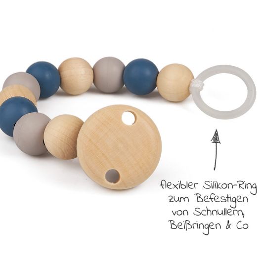 Grünspecht Catena a forma di ciuccio con perline di gomma e legno - Blu e Grigio
