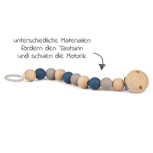 Grünspecht Catena a forma di ciuccio con perline di gomma e legno - Blu e Grigio