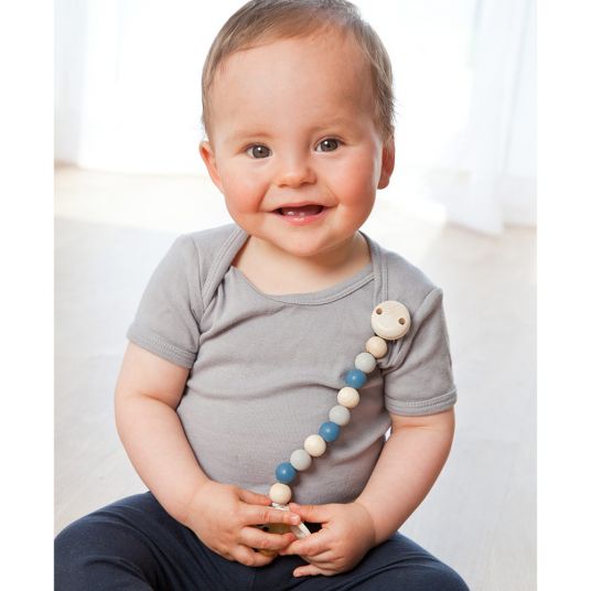 Grünspecht Pacifier chain with rubber and wooden beads - Blue Gray