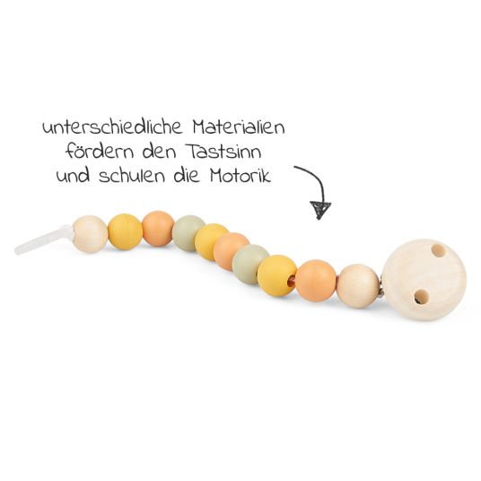 Grünspecht Pacifier chain with rubber and wooden beads - Yellow Orange Mint
