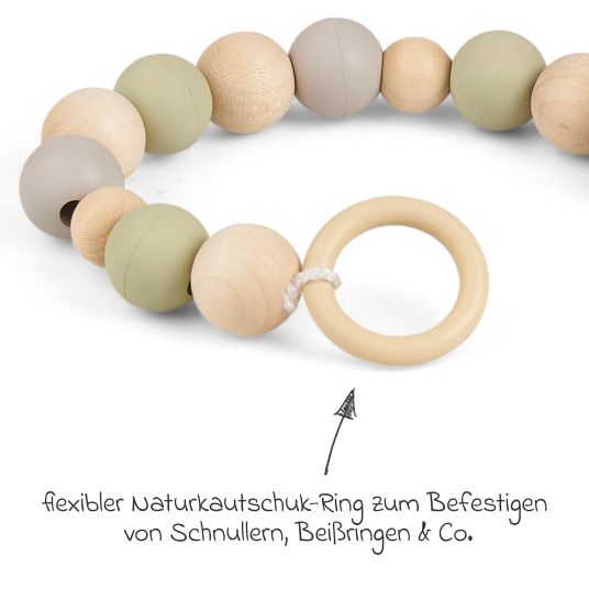 Grünspecht Pacifier chain with rubber and wooden beads - Grey Mint