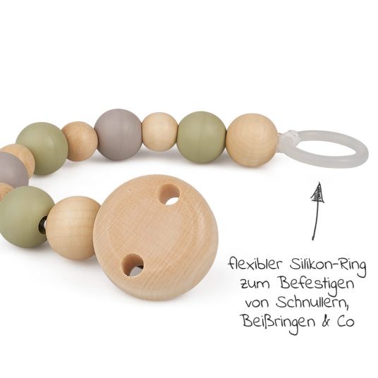 Grünspecht Pacifier chain with rubber and wooden beads - Grey Mint