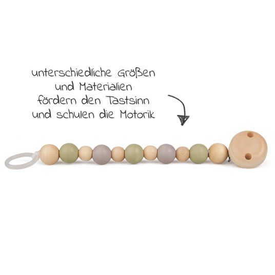 Grünspecht Pacifier chain with rubber and wooden beads - Grey Mint