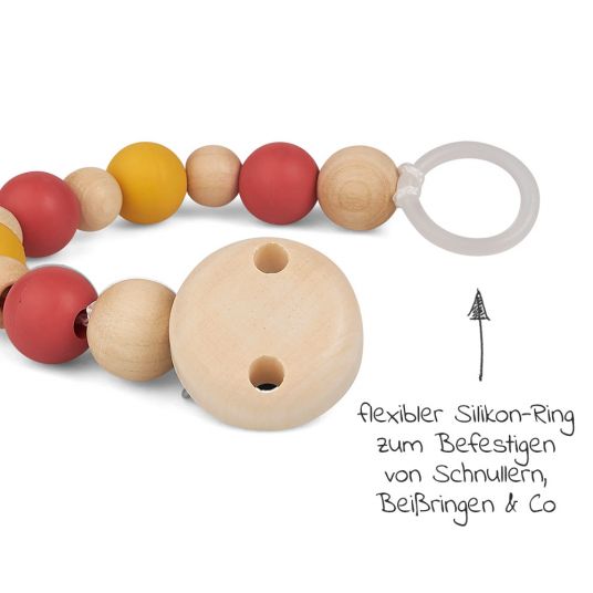 Grünspecht Pacifier chain with rubber and wooden beads - Red Yellow