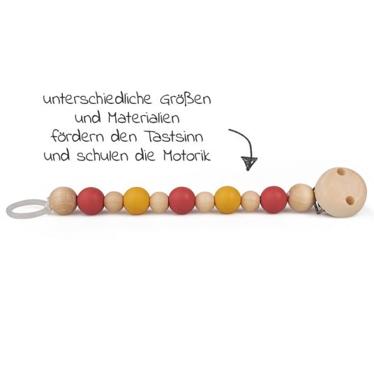 Grünspecht Catena a ciuccio con perline di gomma e legno - Rosso Giallo