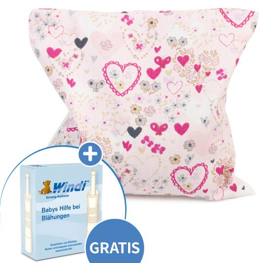 Grünspecht Heat pad with grape seed filling + FREE Windi- Baby's help with flatulence 1 piece - Heart Pink