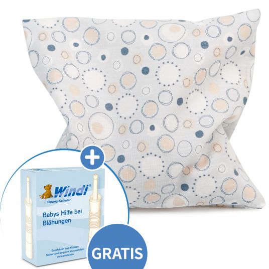Grünspecht Heat pad with grape seed filling + FREE Windi- Baby's help with flatulence 1 piece - Circles Light Blue