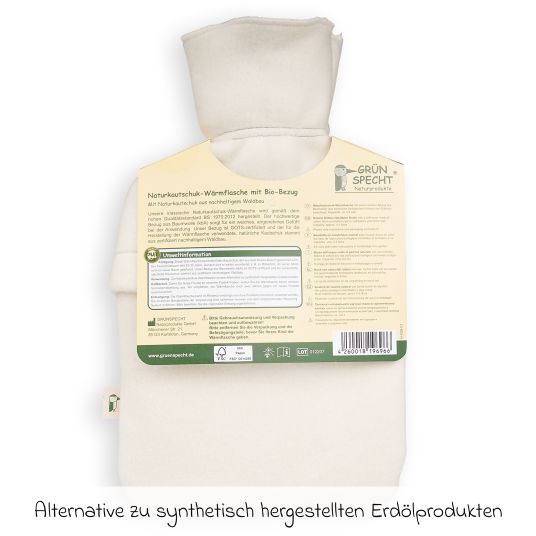 Grünspecht Wärmflasche aus Naturkautschuk mit Bezug aus Bio-Baumwolle - Schildkröte