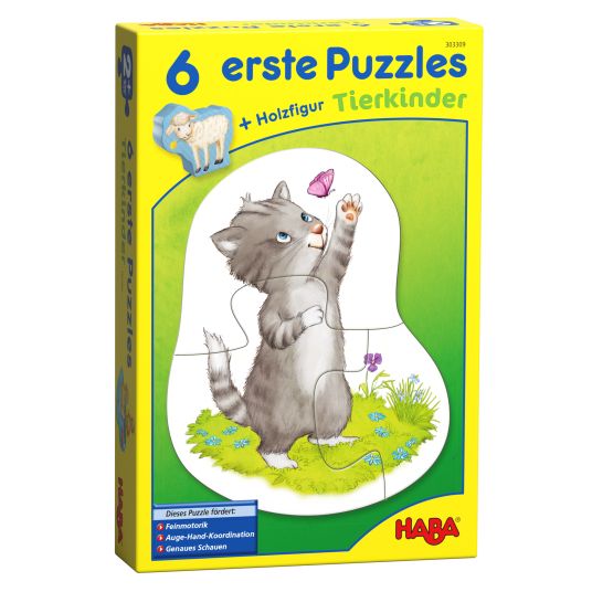 Haba 6 primi puzzle - animali bambini con figura di gioco - 19 pezzi