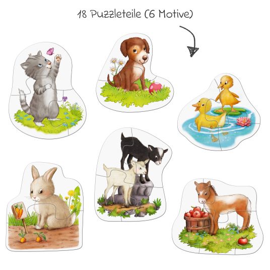 Haba 6 primi puzzle - animali bambini con figura di gioco - 19 pezzi