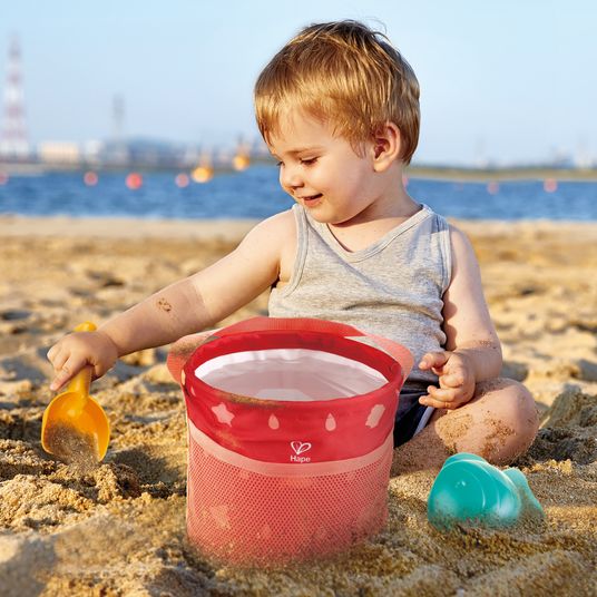 Hape Set da gioco da spiaggia pieghevole da 4 pezzi, con secchiello, paletta, stampo e borsa per riporre gli oggetti